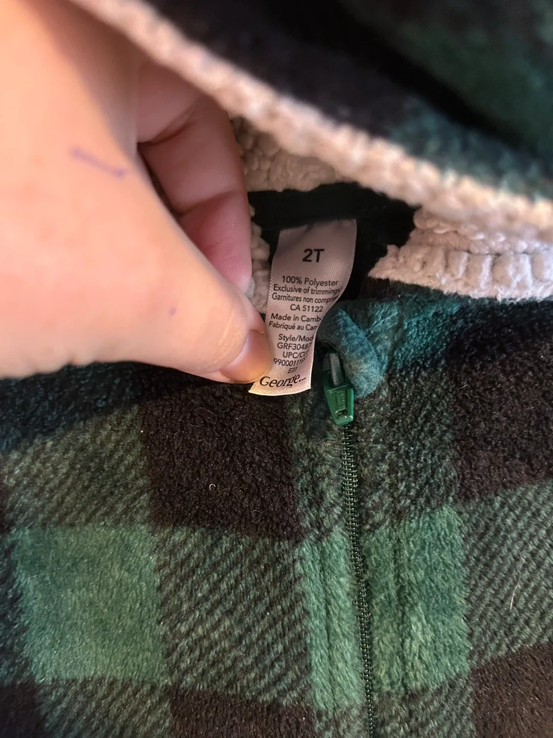 George 2T Moose Plaid fleece romper image indicator(3)