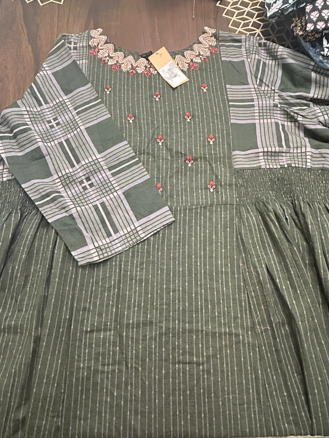 Nishat Linen Green Embroidered Dress