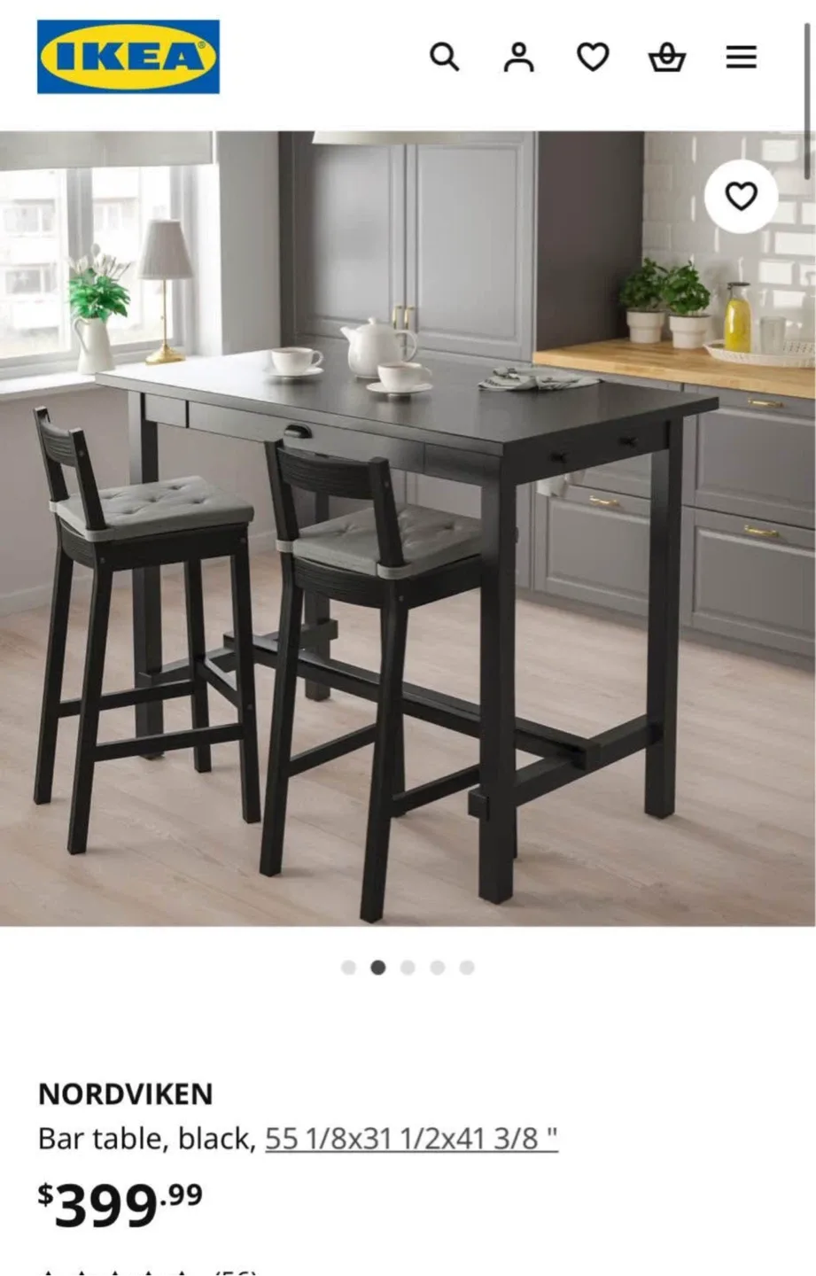 IKEA Nordviken dining bar table with Bar Stool with Backrest image indicator(4)