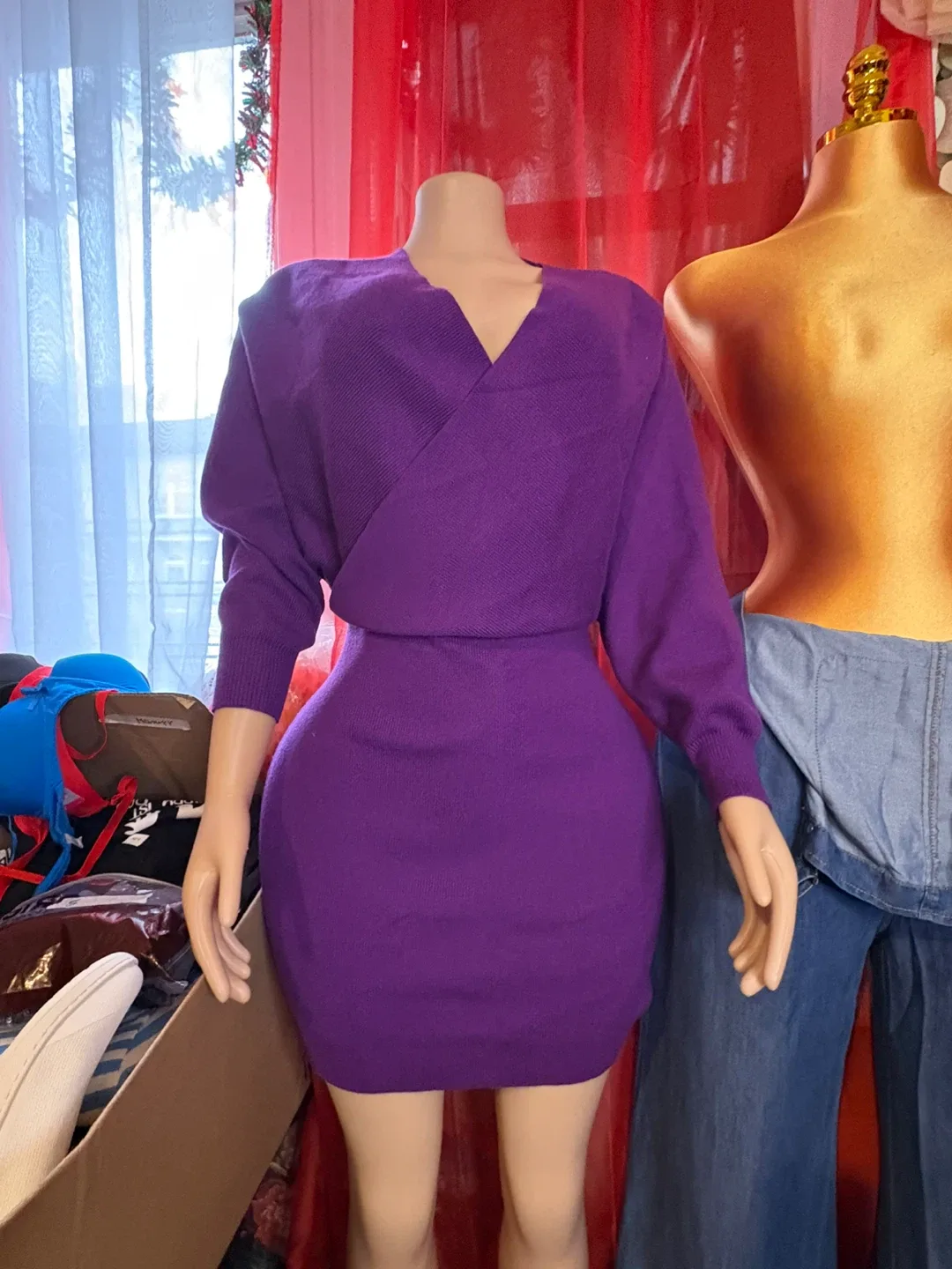 Purple Knit Mini Dress thumbnail