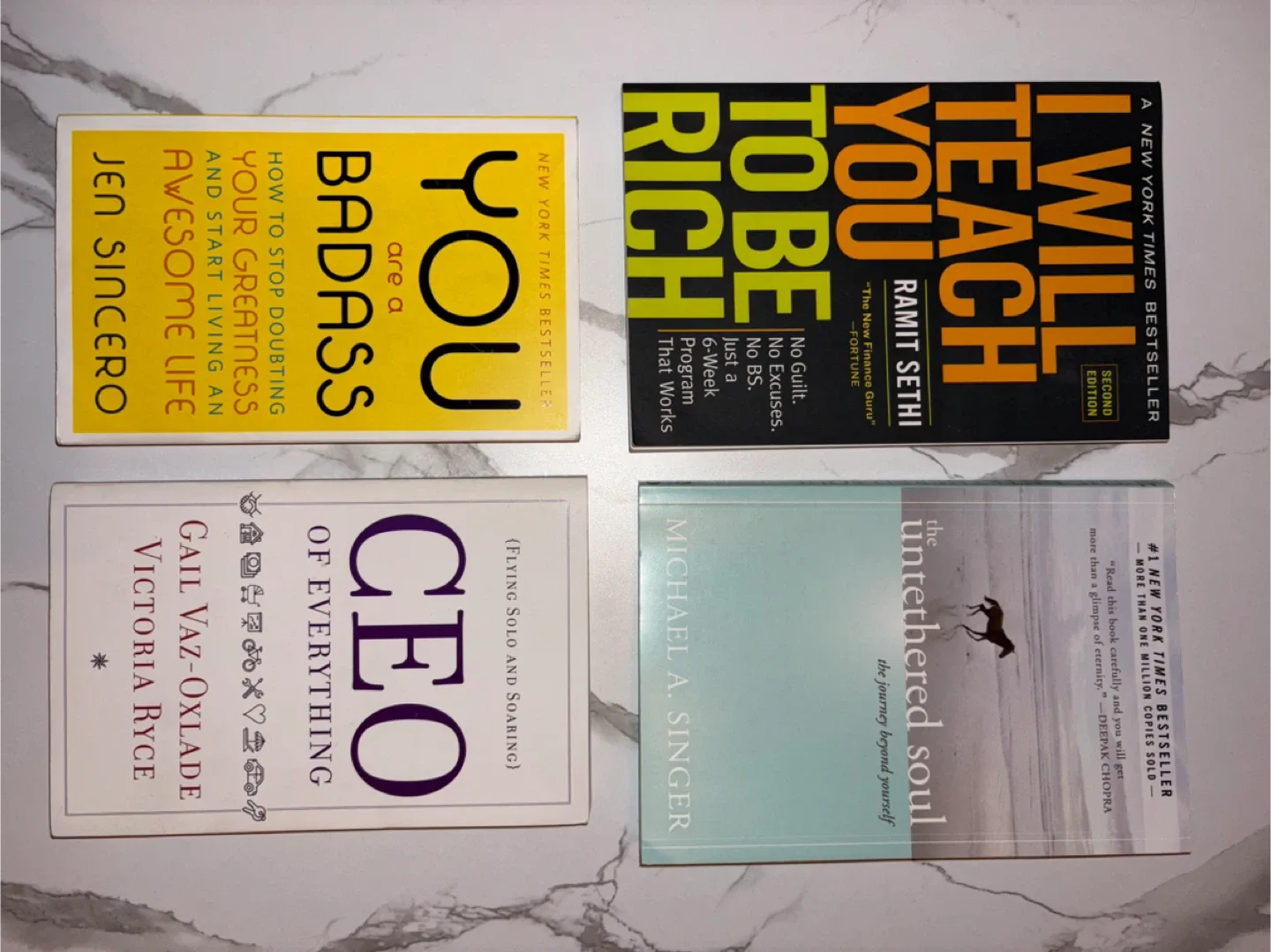 Four Self-Help Books: Sincero, Sethi, Singer, Ryce thumbnail