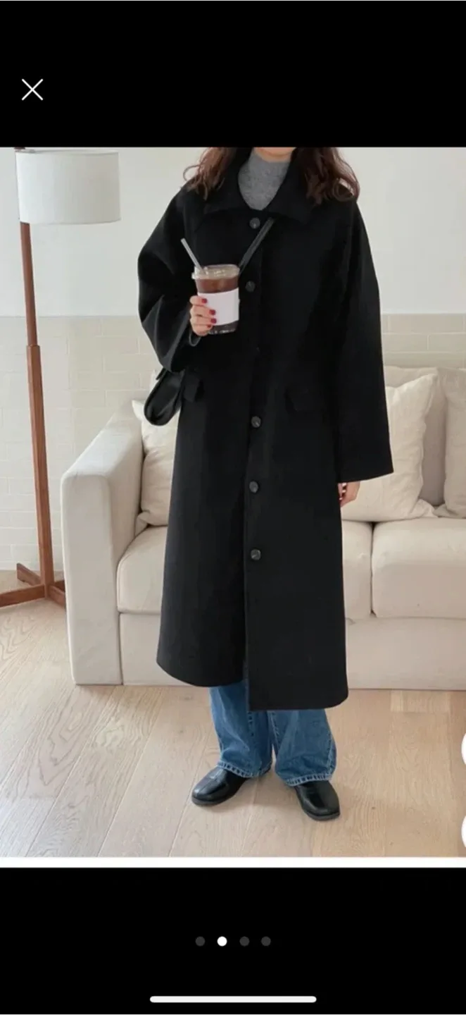 Black Wool Blend Long Coat thumbnail
