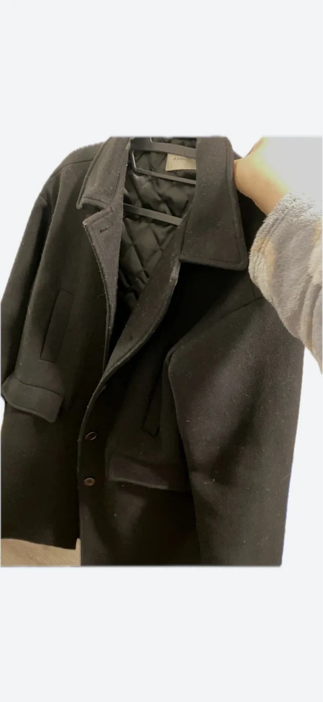 Black Wool Blend Long Coat image indicator(3)