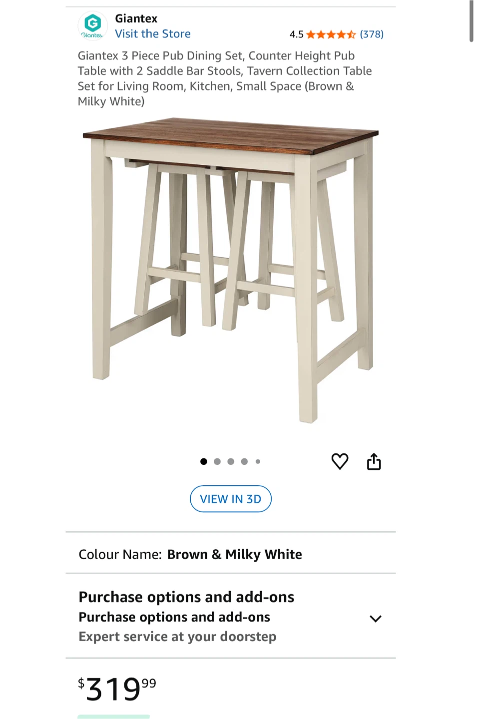 Giantex 3-Piece Pub Dining Set - Brown & Milky White - photo 5