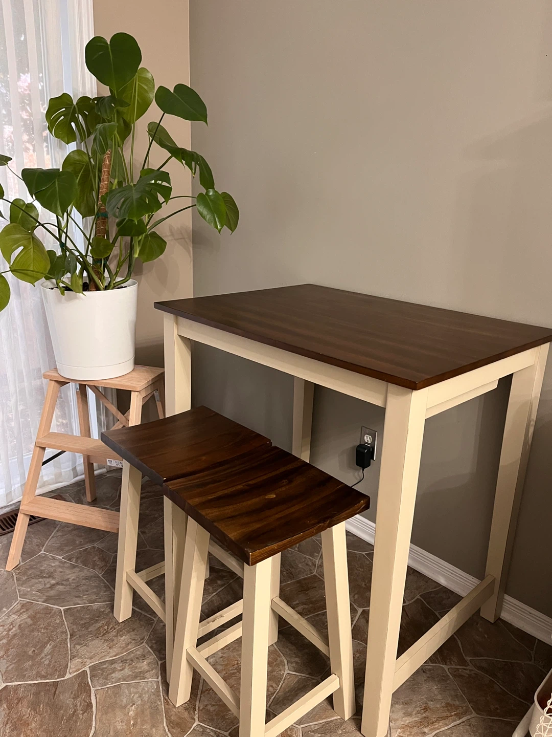 Giantex 3-Piece Pub Dining Set - Brown & Milky White