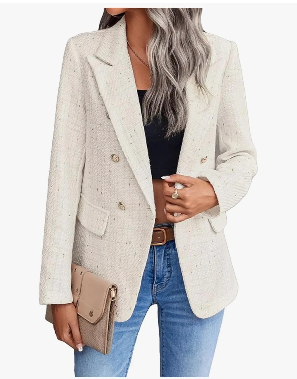 MINASELF Tweed Double-Breasted Blazer image indicator(2)