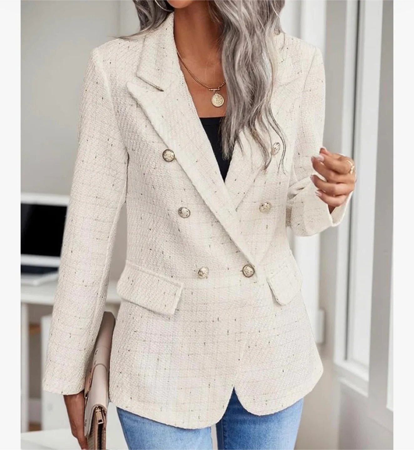 MINASELF Tweed Double-Breasted Blazer image indicator(3)