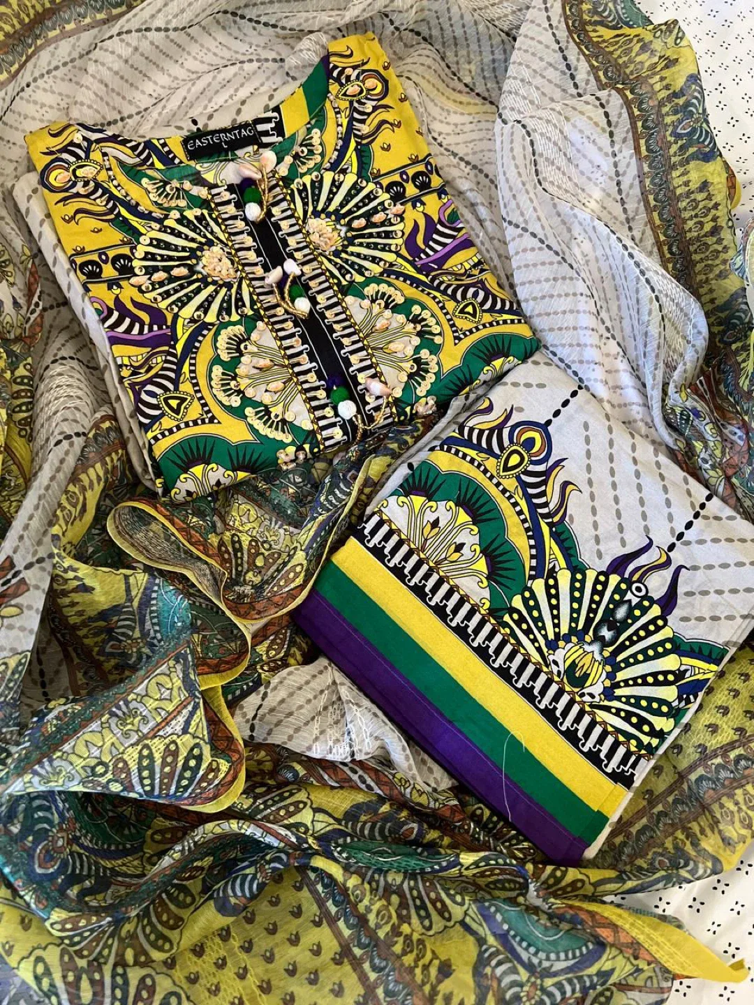 Eastern Tag 3 Pcs suit with bead work on neckline image indicator(5)