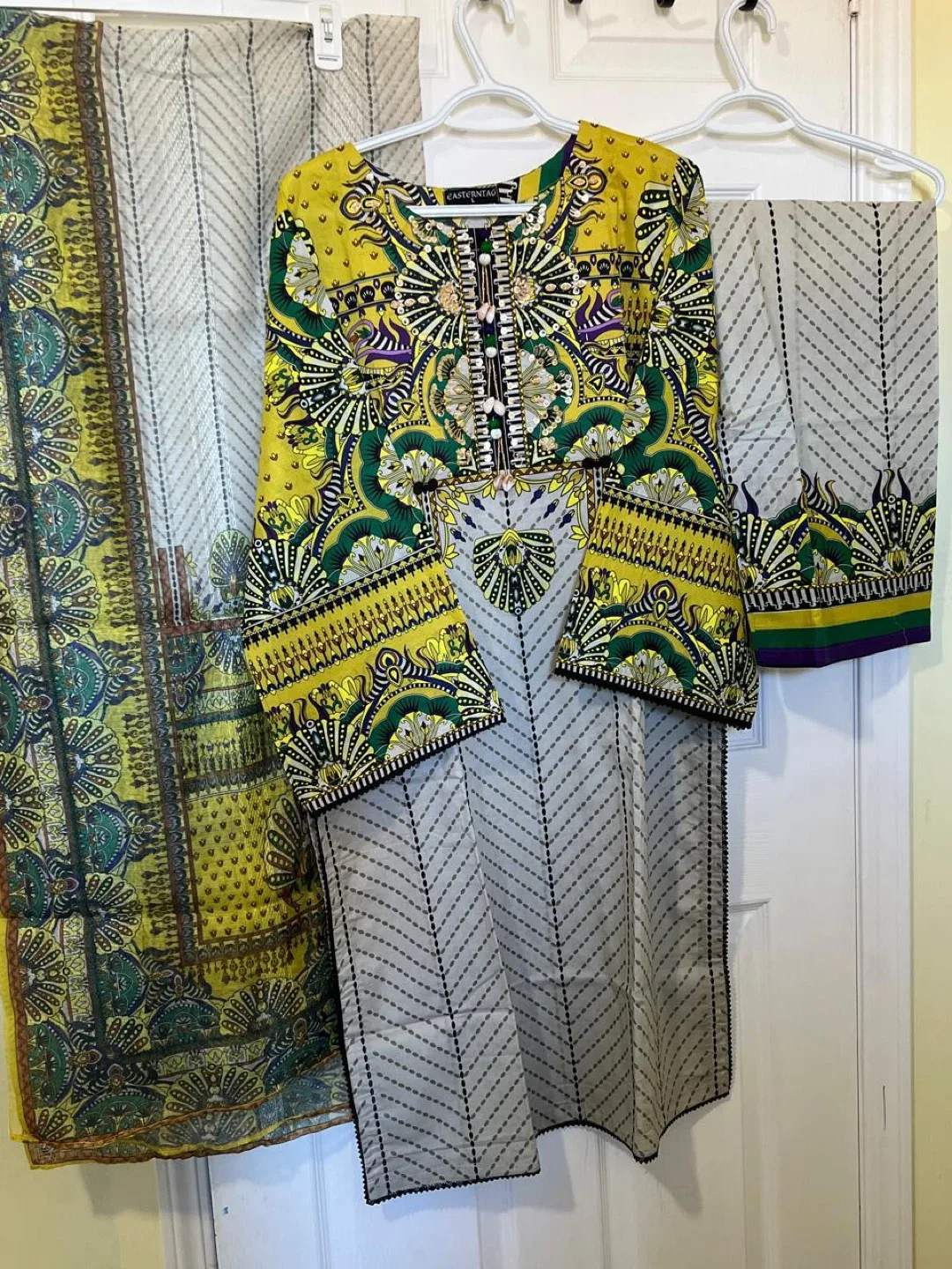 Eastern Tag 3 Pcs suit with bead work on neckline image indicator(7)