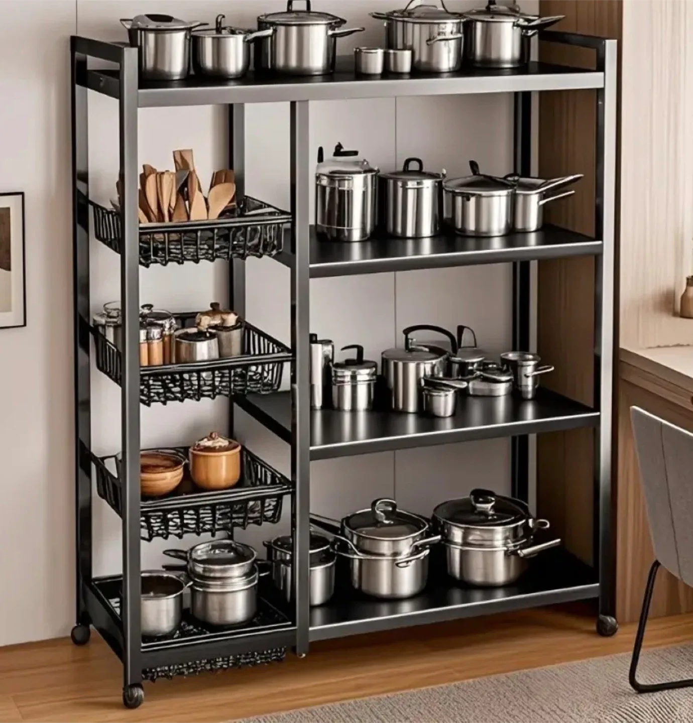 Black Metal Rolling Kitchen Rack (Brand new in box)