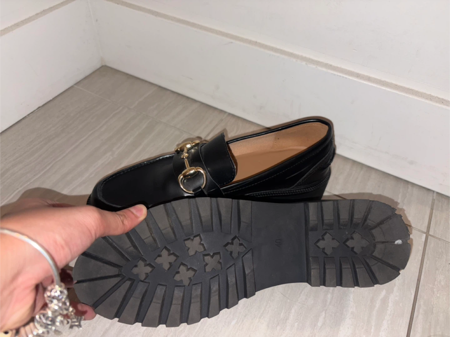 Black Loafers with Gold Detail - Size 10 - photo 5