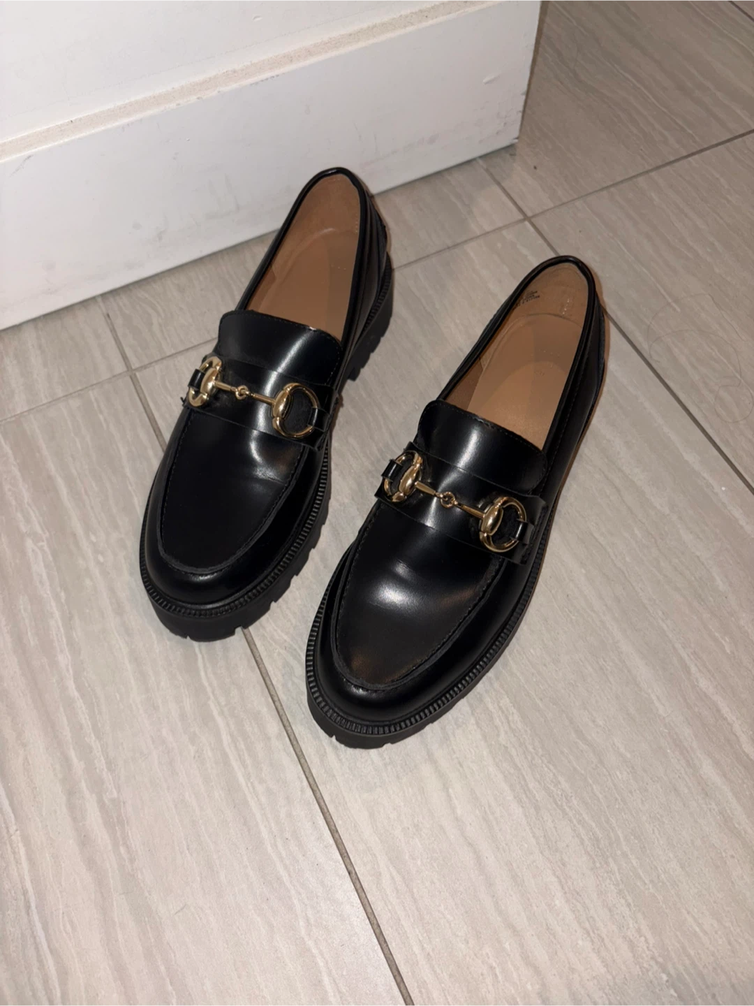 Black Loafers with Gold Detail - Size 10 - photo 2