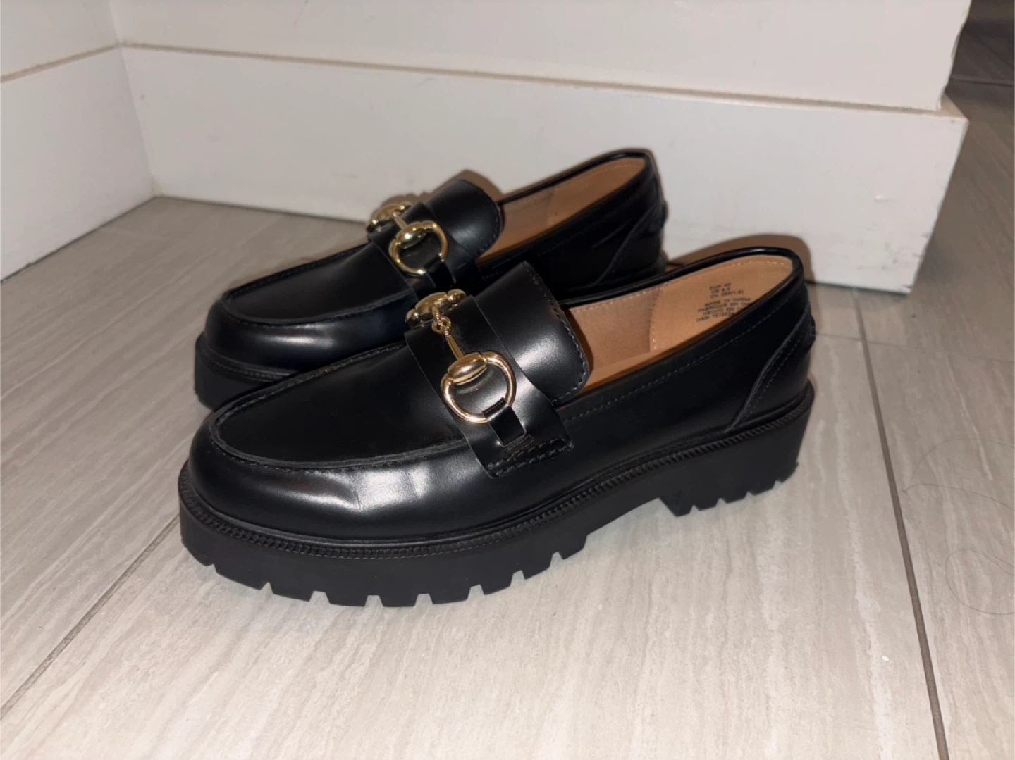 Black Loafers with Gold Detail - Size 10