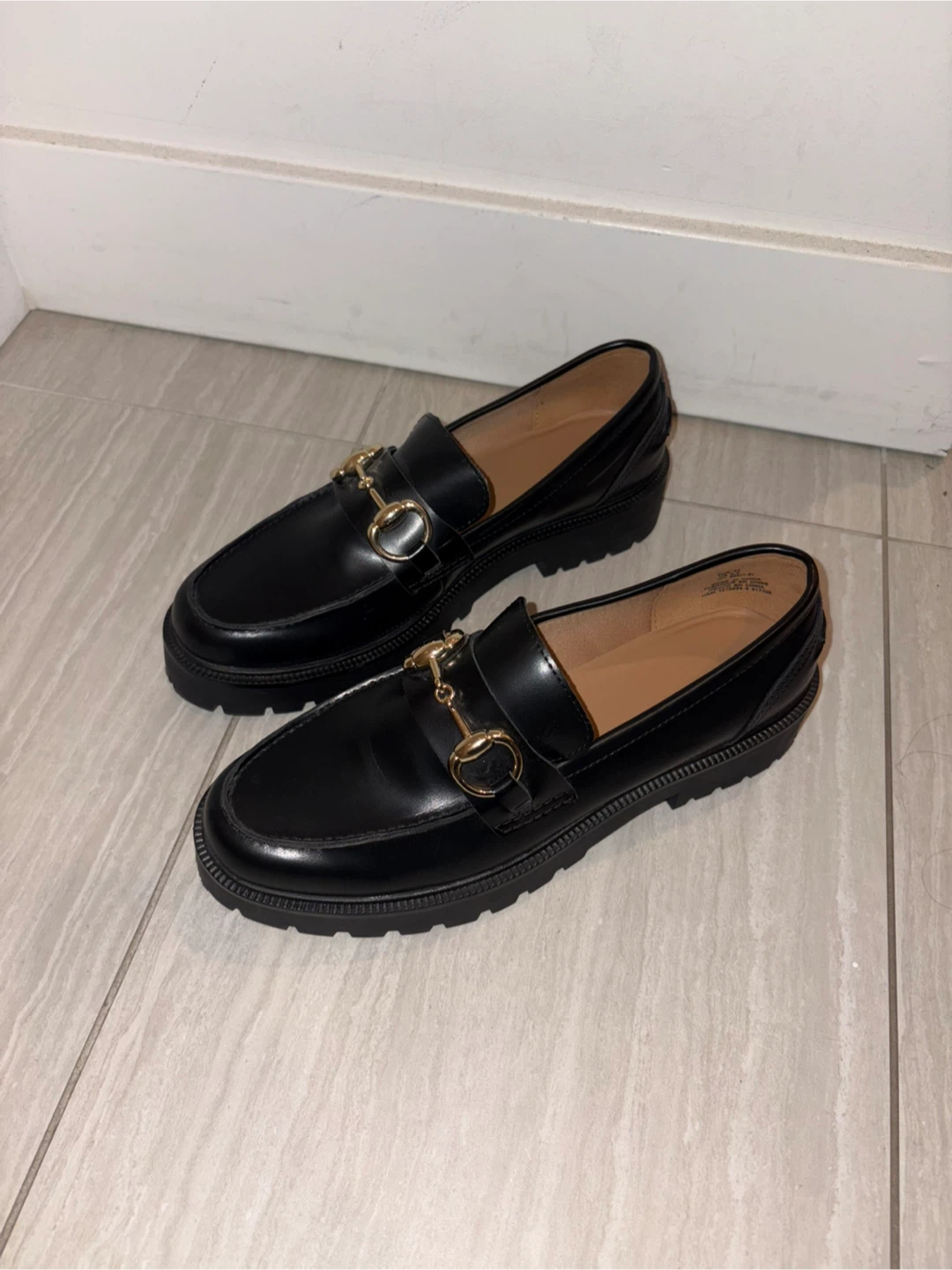 Black Loafers with Gold Detail - Size 10 - photo 3