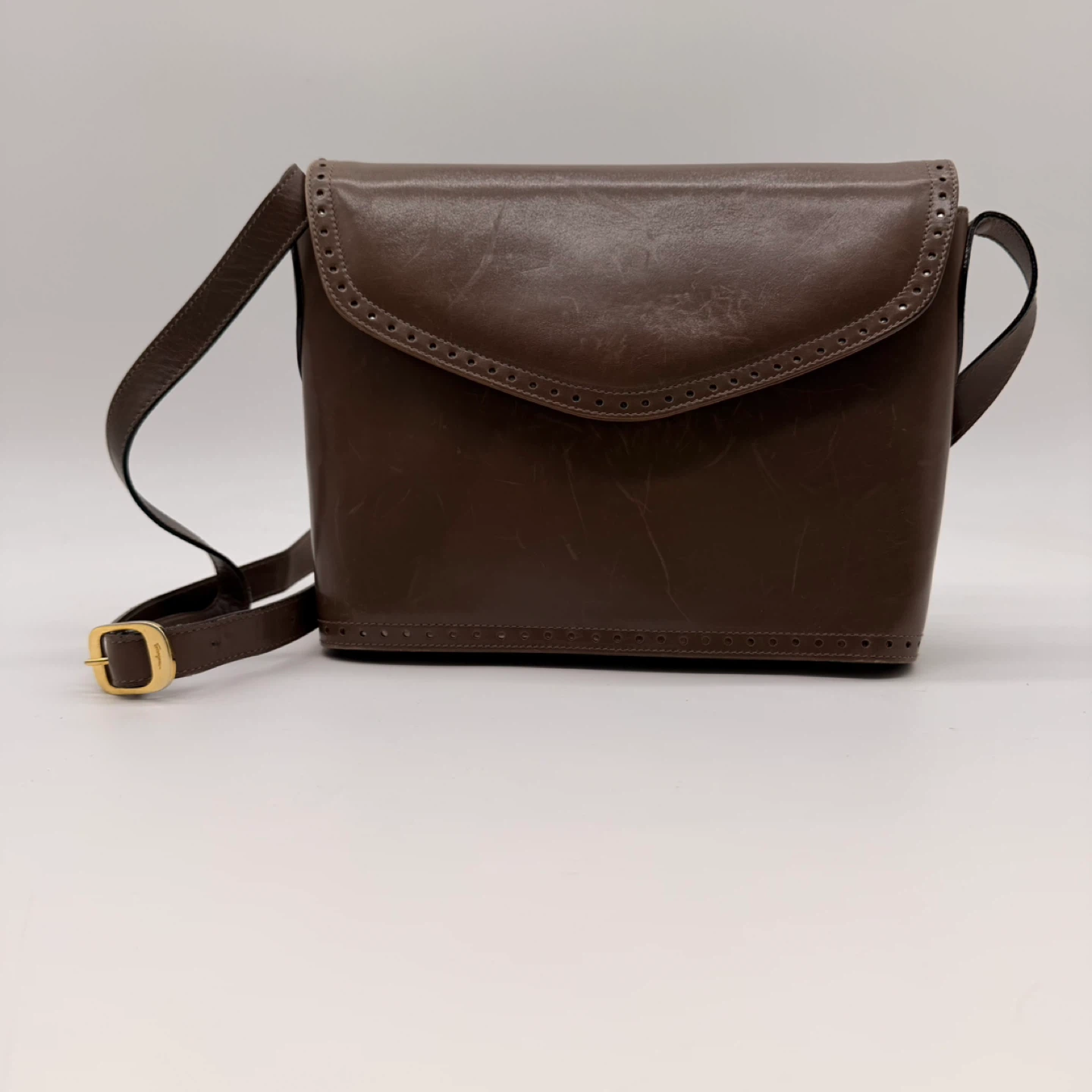 Salvatore Ferragamo Brown Leather Crossbody Bag