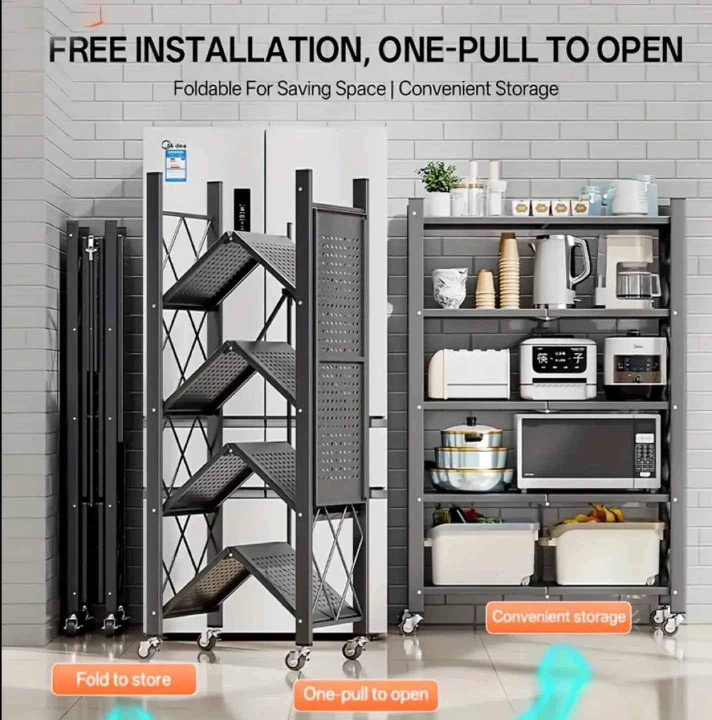 BRAND NEW Foldable 4-Tier Kitchen Storage Rack image indicator(2)