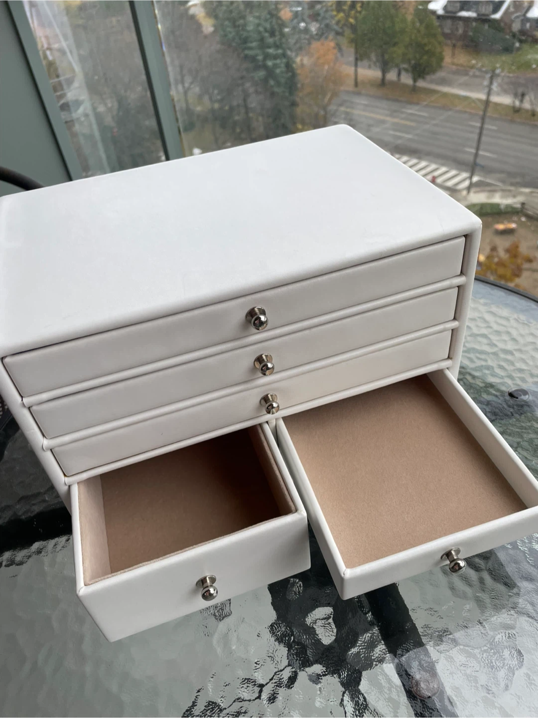 White Faux Leather Jewelry Box with Drawers - photo 3