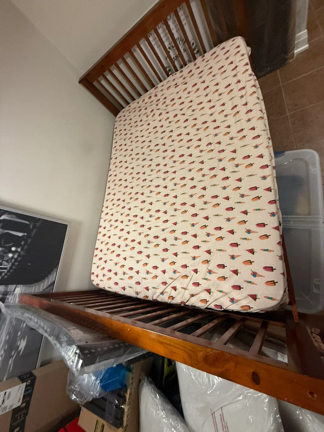 Wooden double sized bed frame with mattress image indicator(2)