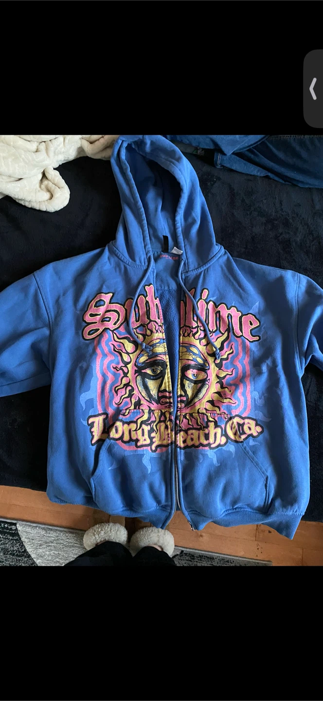 Sublime Long Beach CA Blue Zip-Up Hoodie
