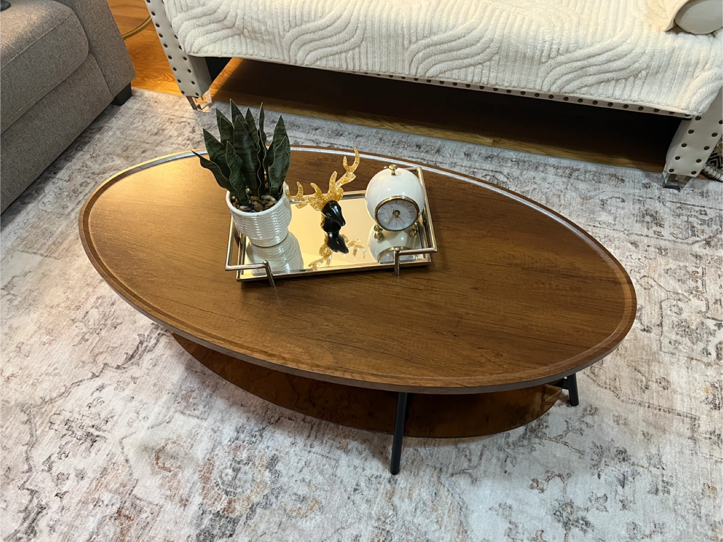 Oval Coffee Table - Wood & Glass Brand New - photo 3
