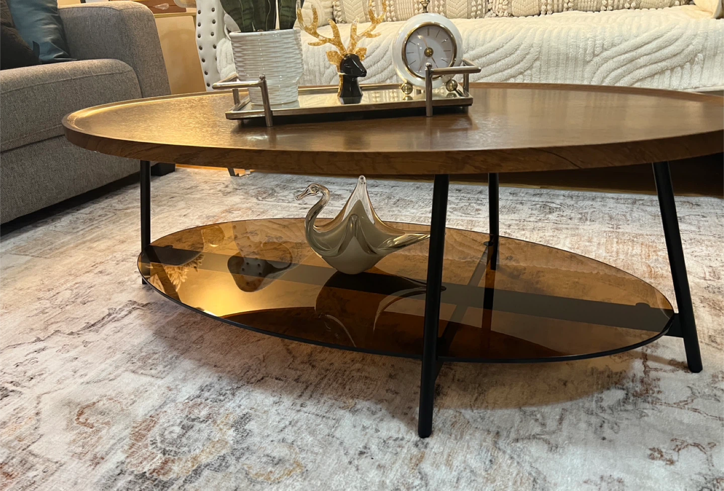 Oval Coffee Table - Wood & Glass Brand New - photo 4