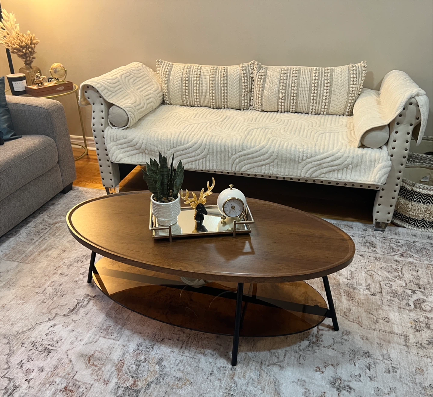 Oval Coffee Table - Wood & Glass Brand New - photo 2