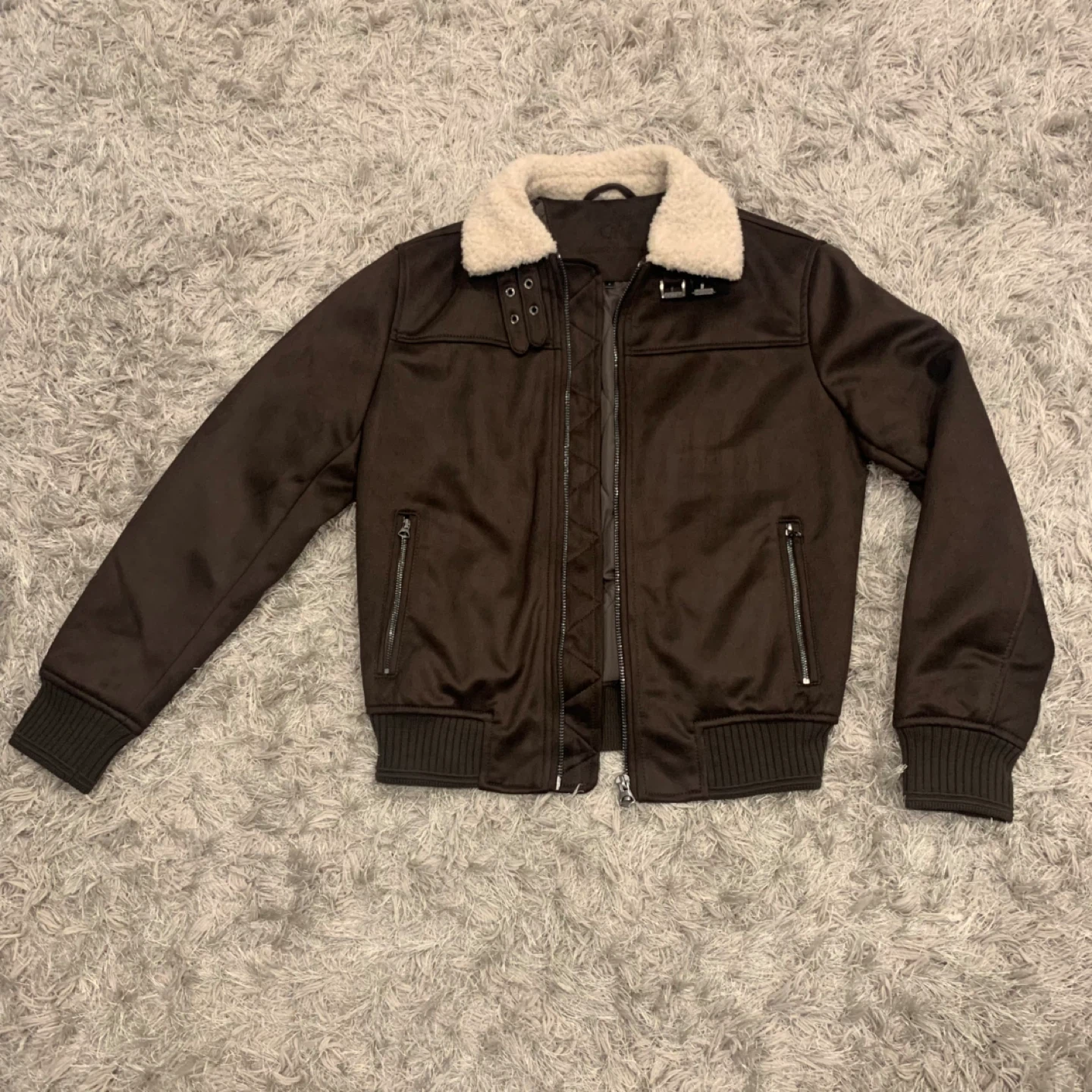 Winter Bomber Jacket with Furry White Collar