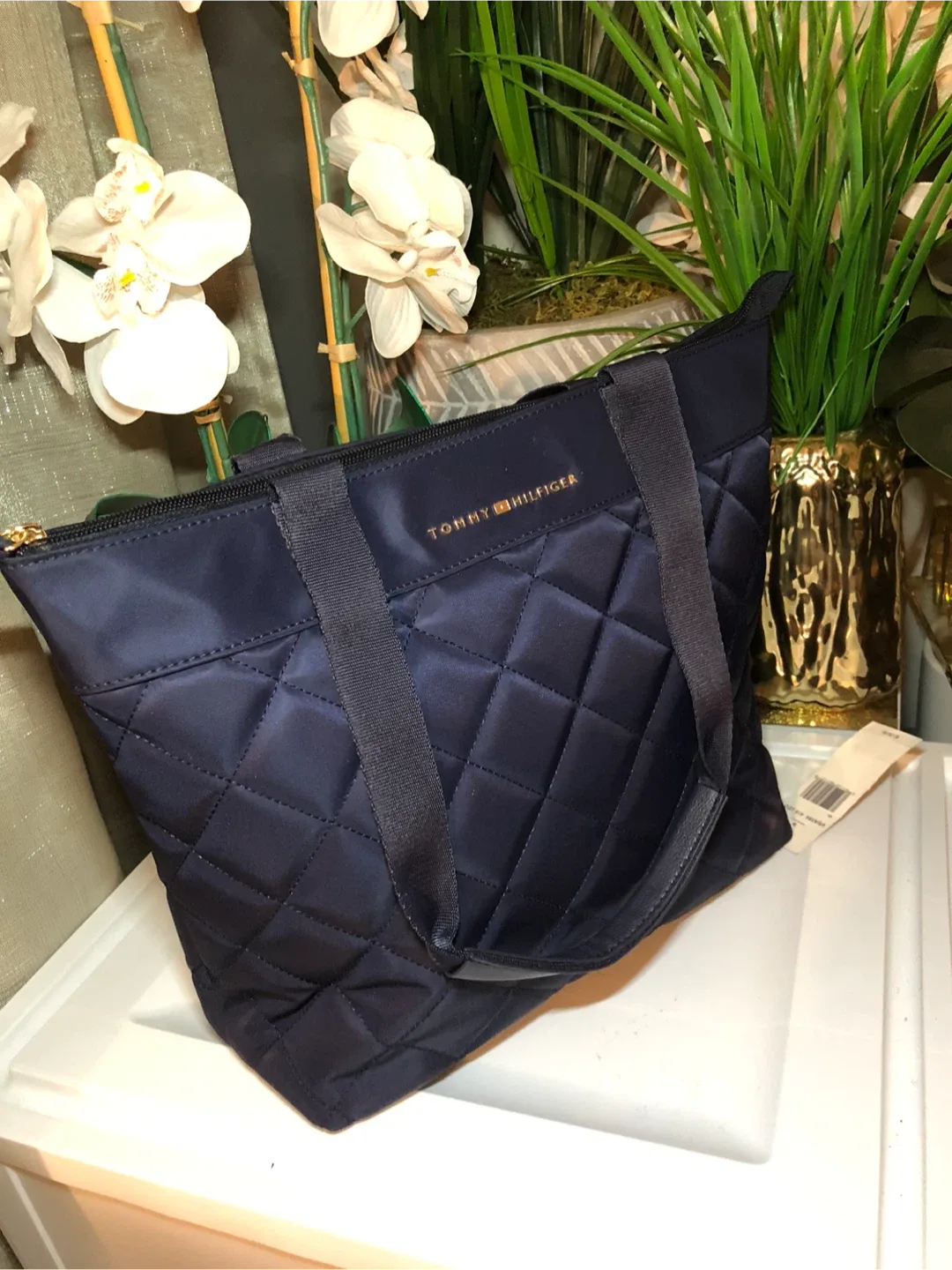 Tommy Hilfiger Navy Blue Quilted Tote Bag image indicator(2)