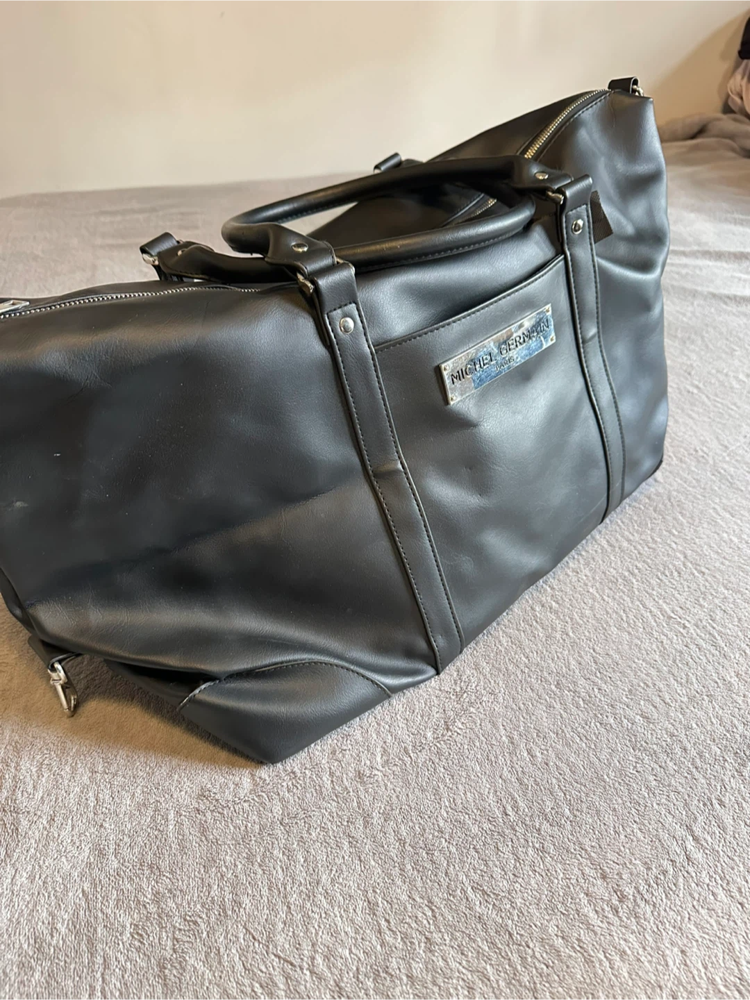Michel Germain Black Leather Duffle Bag
