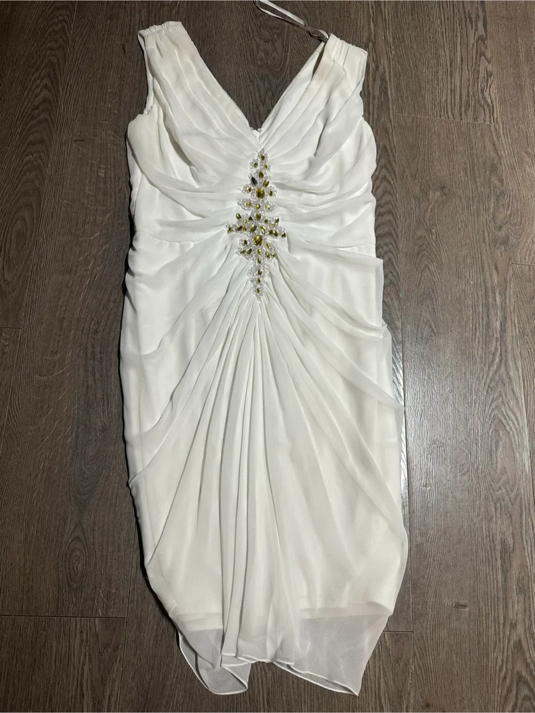 White Sleeveless Dress with Beaded Detail