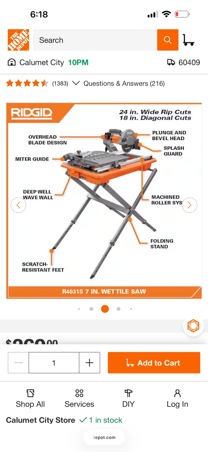 RIDGID 9-Amp 7 in. Corded Wet Tile Saw with Stand - photo 2