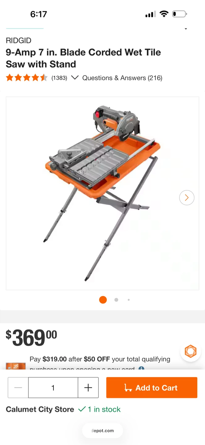 RIDGID 9-Amp 7 in. Corded Wet Tile Saw with Stand
