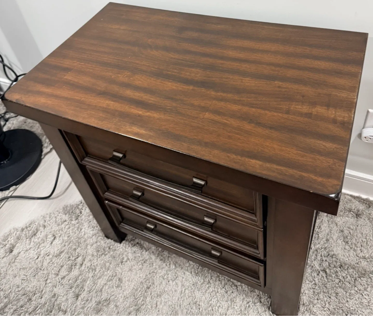 Two Brown Wood Nightstand with 3 Drawers