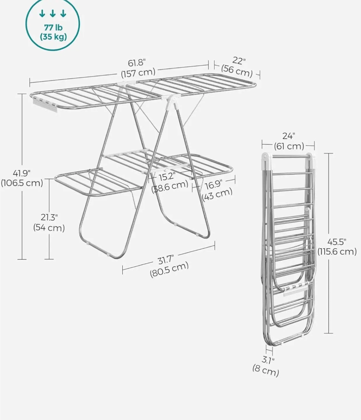 2-Tier Clothes Drying Rack - Silver & White image indicator(5)