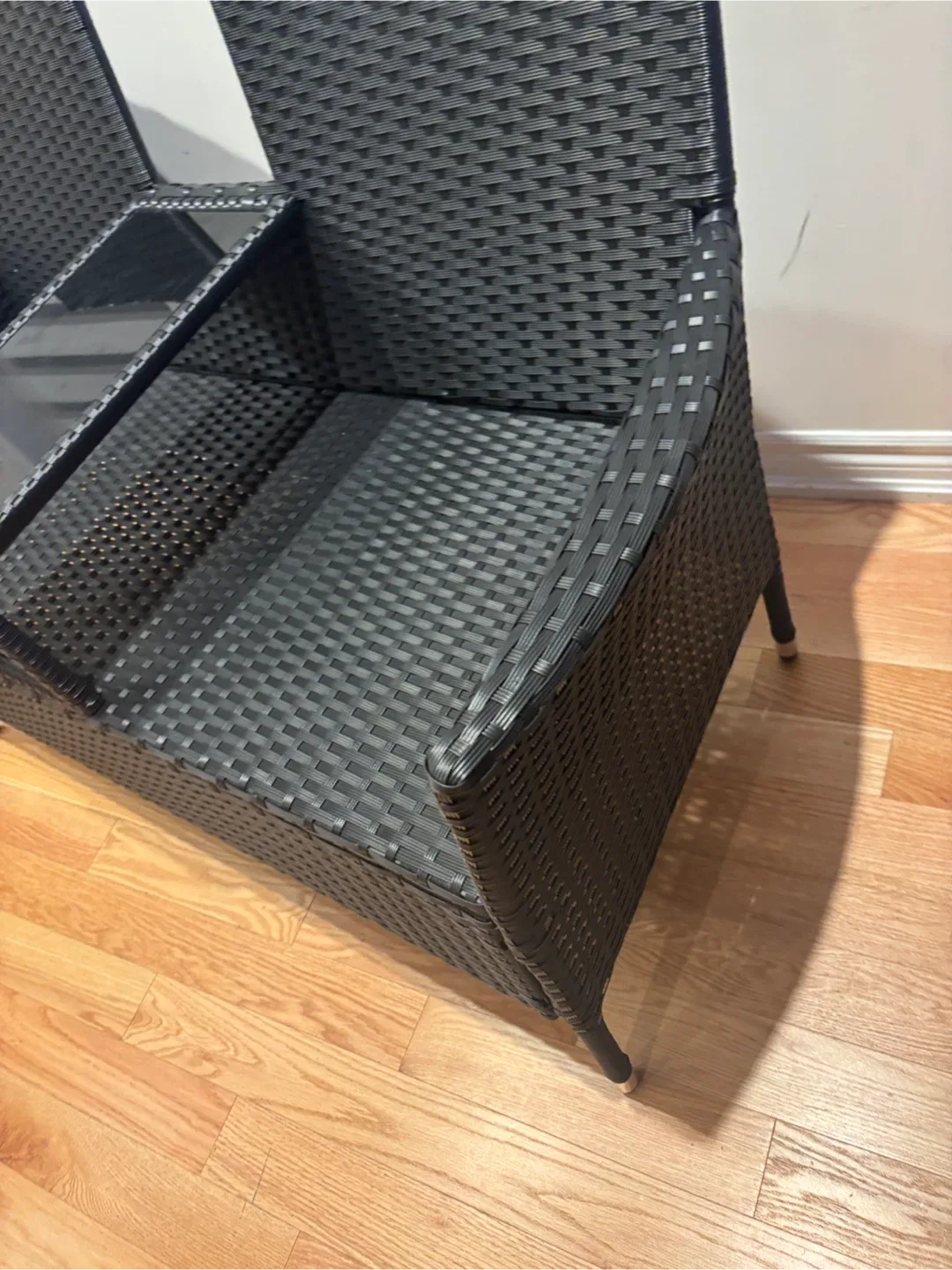 Outdoor Wicker Loveseat with Glass Table-As is image indicator(4)