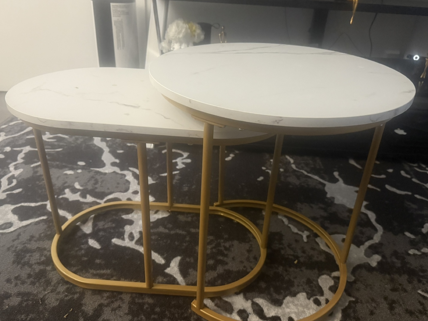 Nesting Coffee Tables - White Marble & Gold