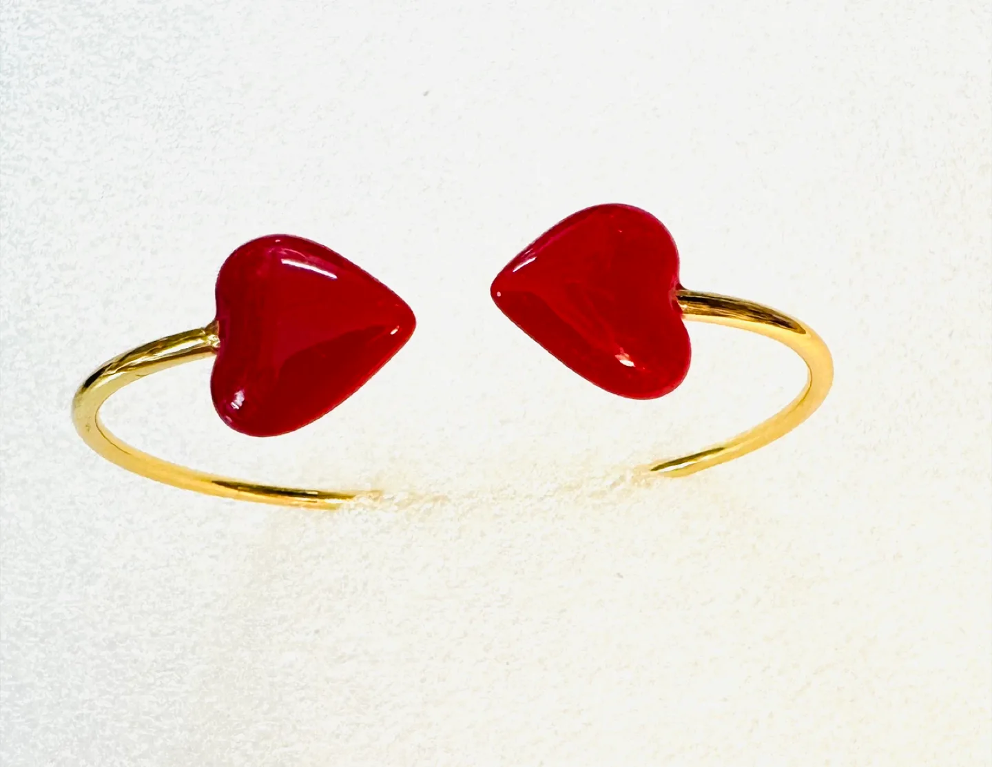 Double Red Hearts Gold Plated Bangle Bracelet NEW! image indicator(3)