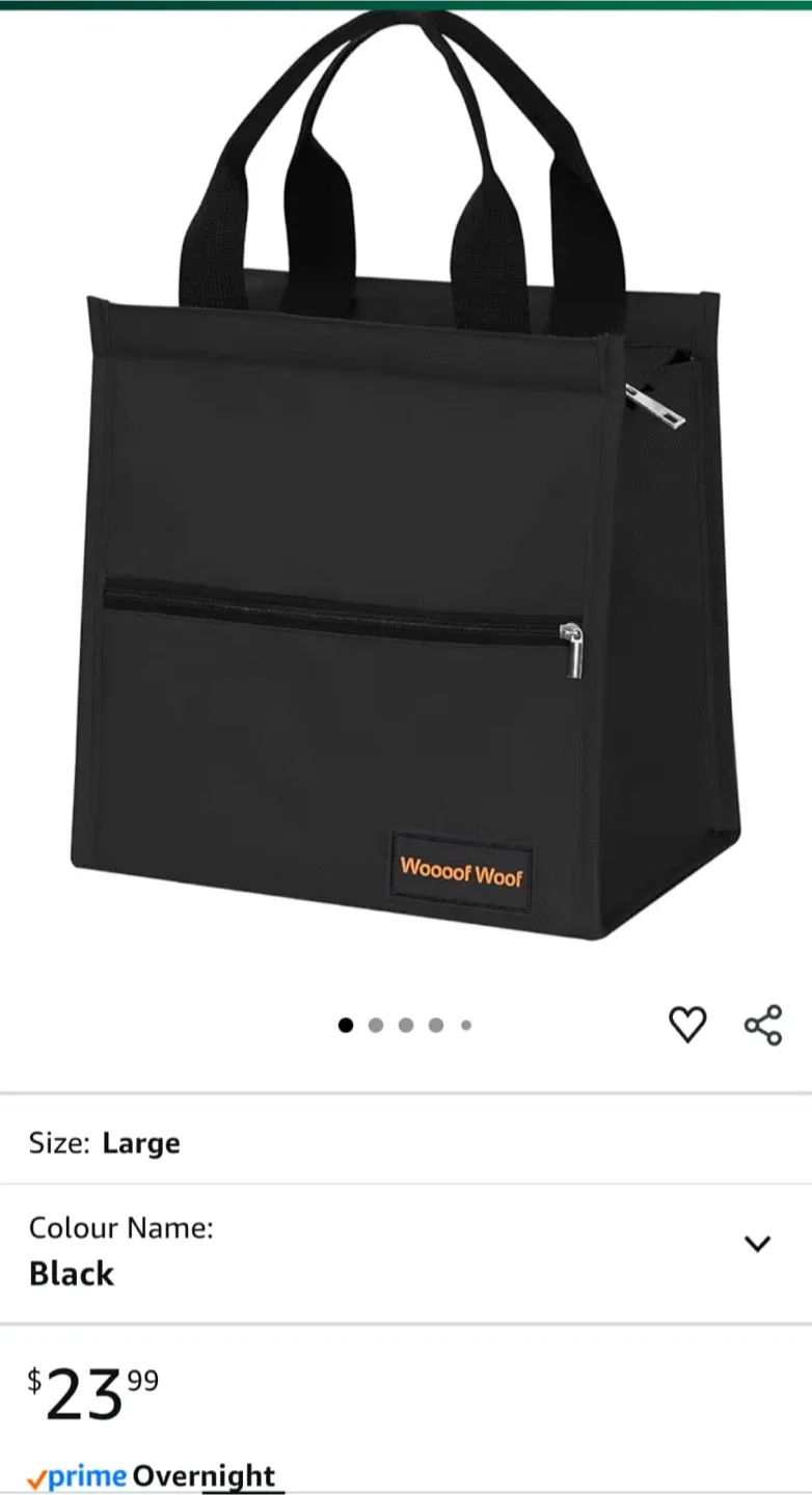 Insulated Lunch Bag - Black, Large thumbnail