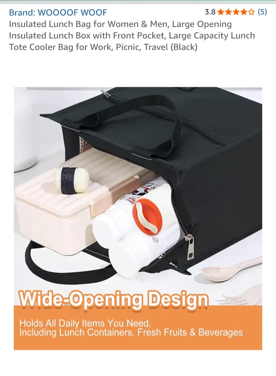 Insulated Lunch Bag - Black, Large image indicator(3)