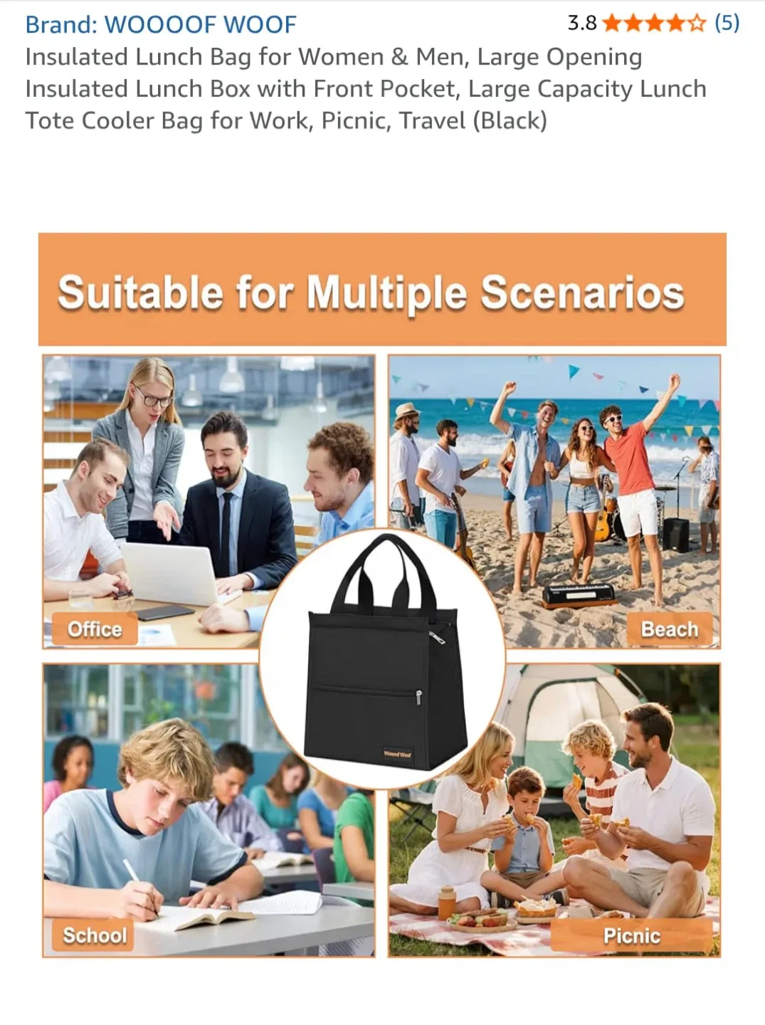 Insulated Lunch Bag - Black, Large image indicator(4)