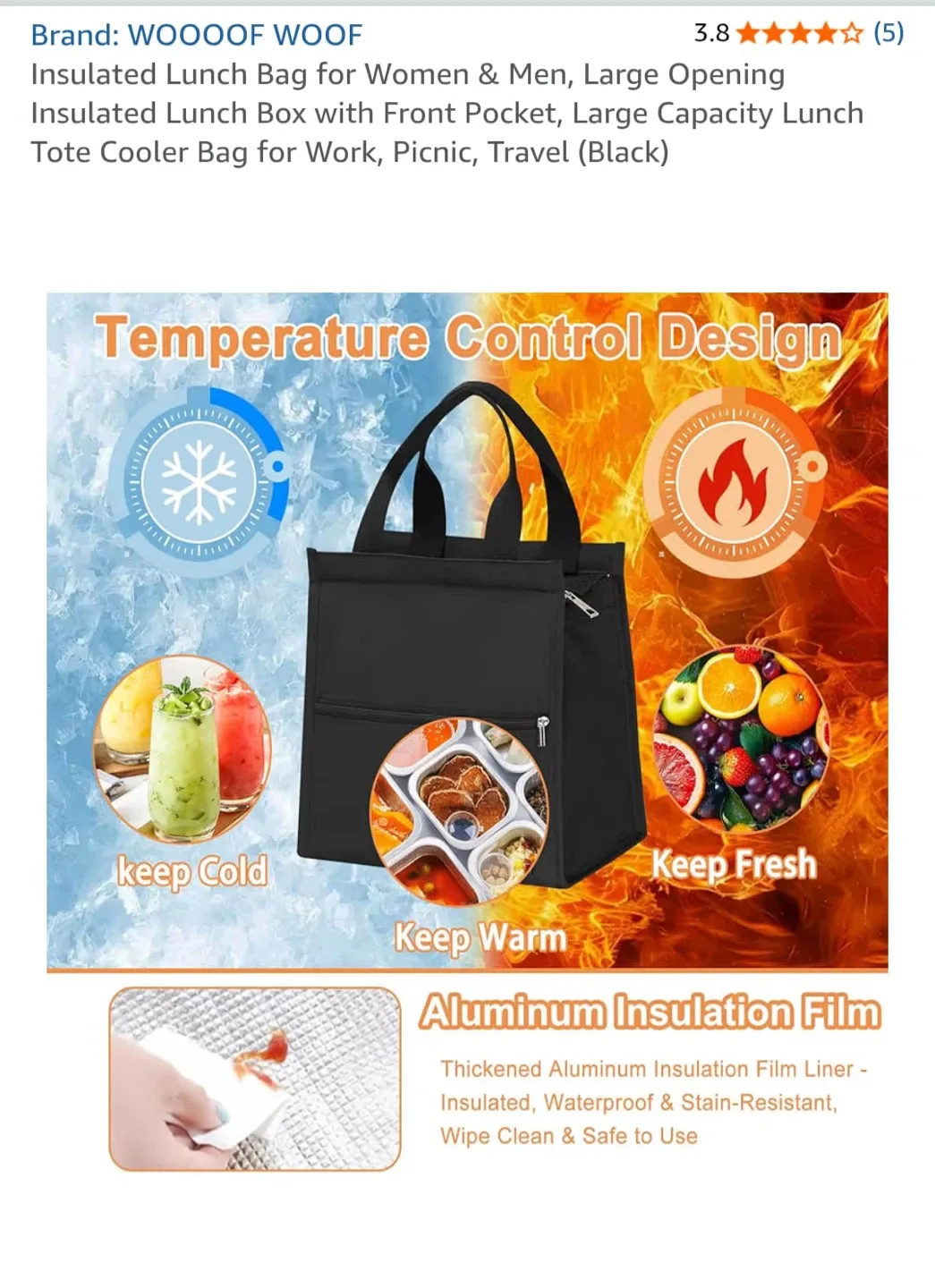 Insulated Lunch Bag - Black, Large image indicator(2)