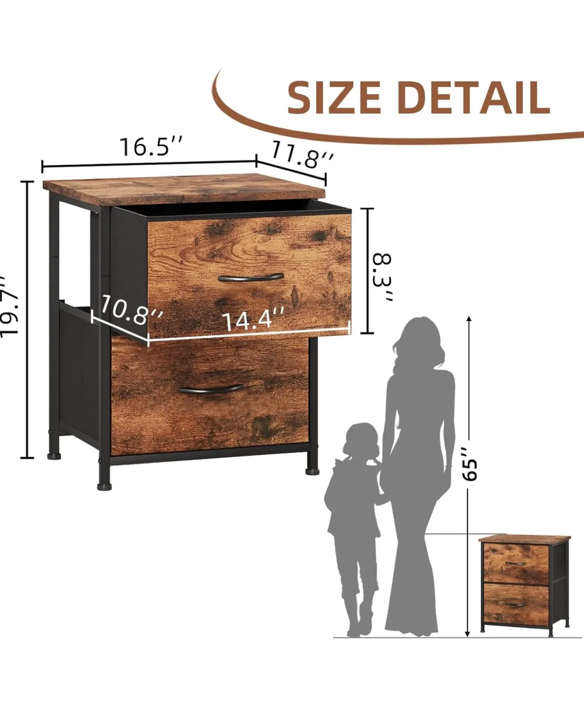 Wood & Black 2-Drawer Nightstand image indicator(3)