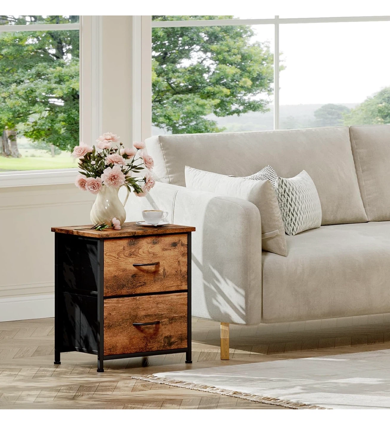 Wood & Black 2-Drawer Nightstand - photo 4