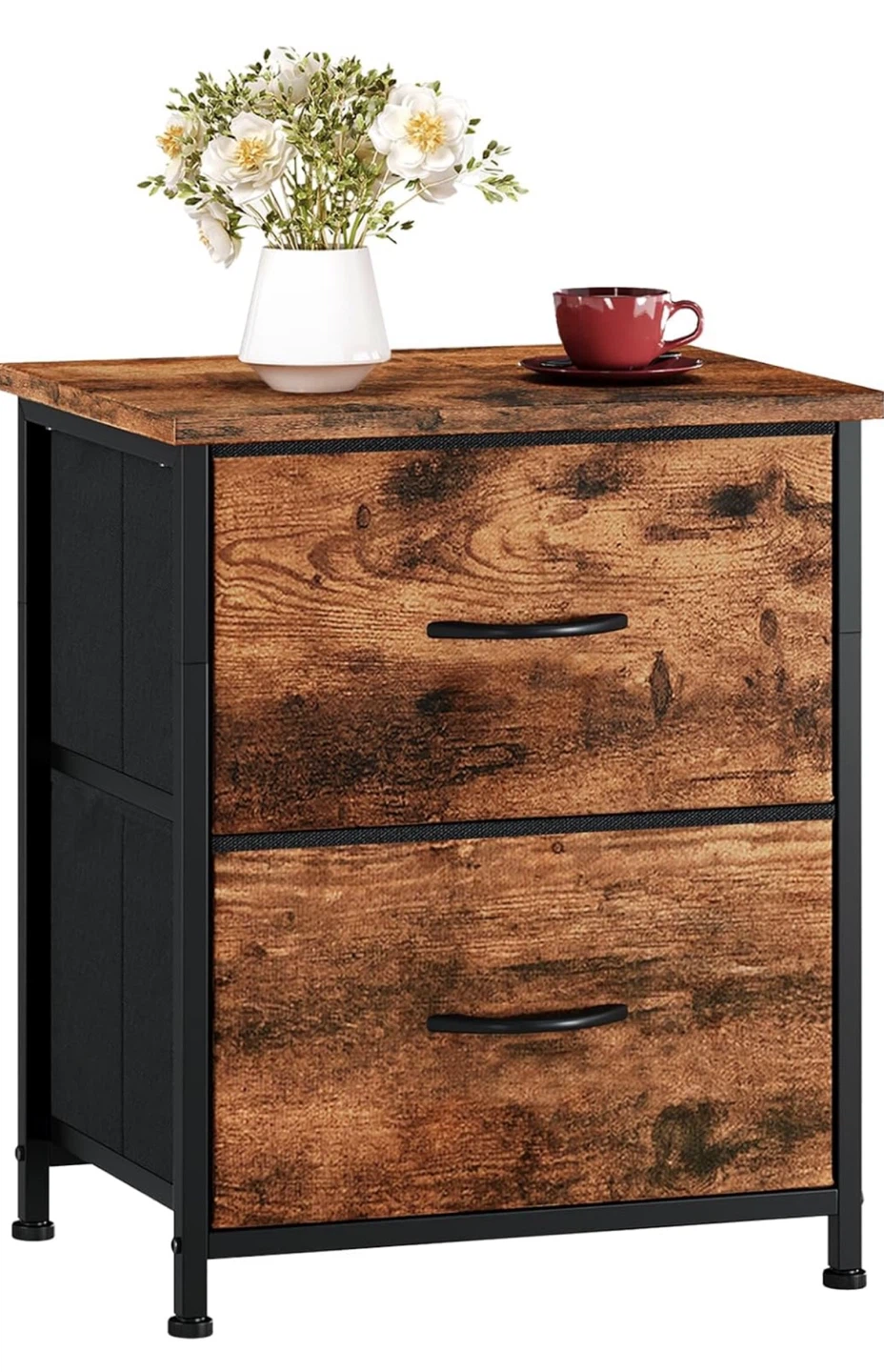 Wood & Black 2-Drawer Nightstand - photo 2