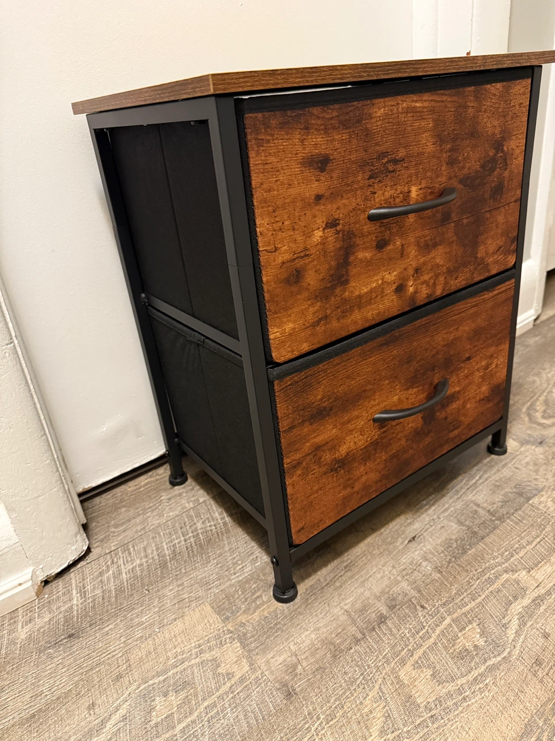 Wood & Black 2-Drawer Nightstand - photo 5