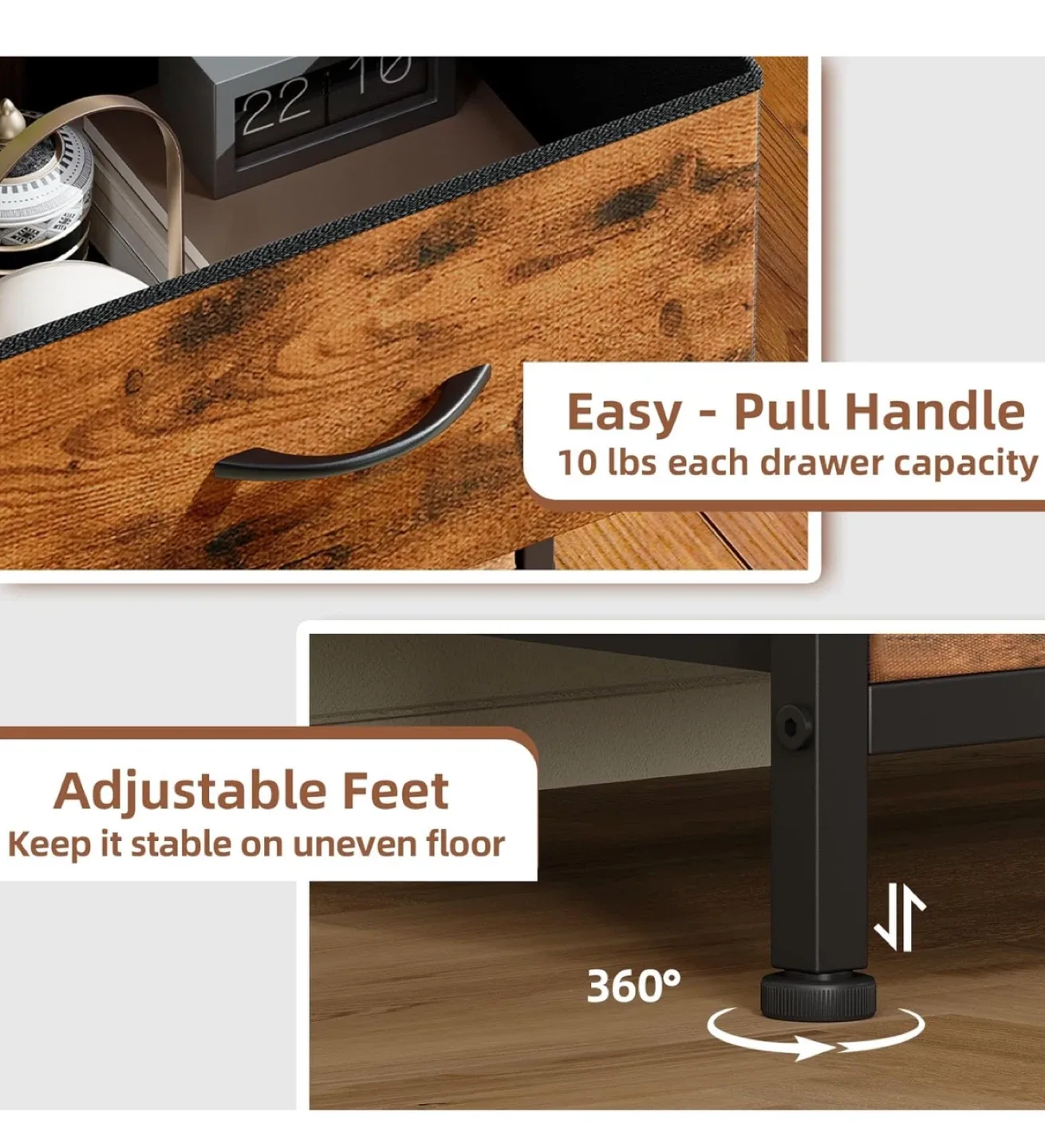 Wood & Black 2-Drawer Nightstand image indicator(10)