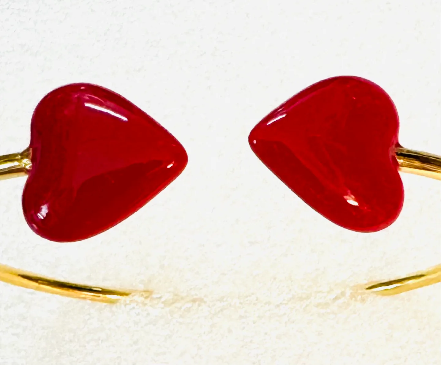 Double Red Hearts Gold Plated Bangle Bracelet NEW! image indicator(7)