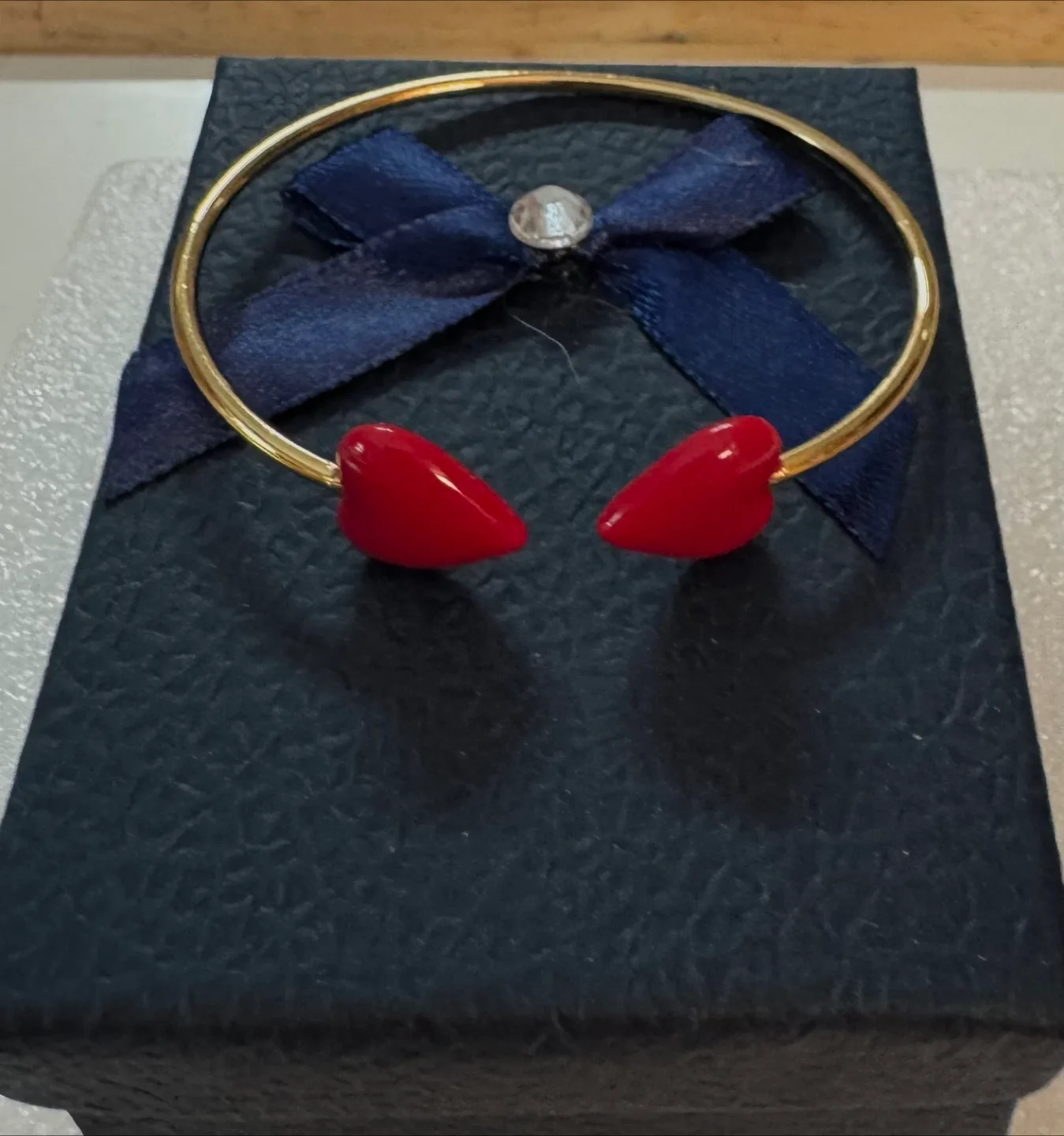 Double Red Hearts Gold Plated Bangle Bracelet NEW! image indicator(8)