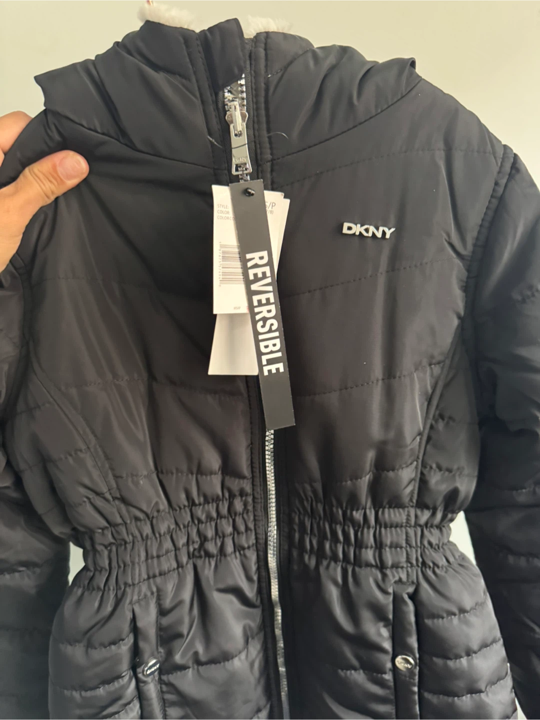 New DKNY Reversible Puffer Coat - Black/Cream - Size S - photo 2