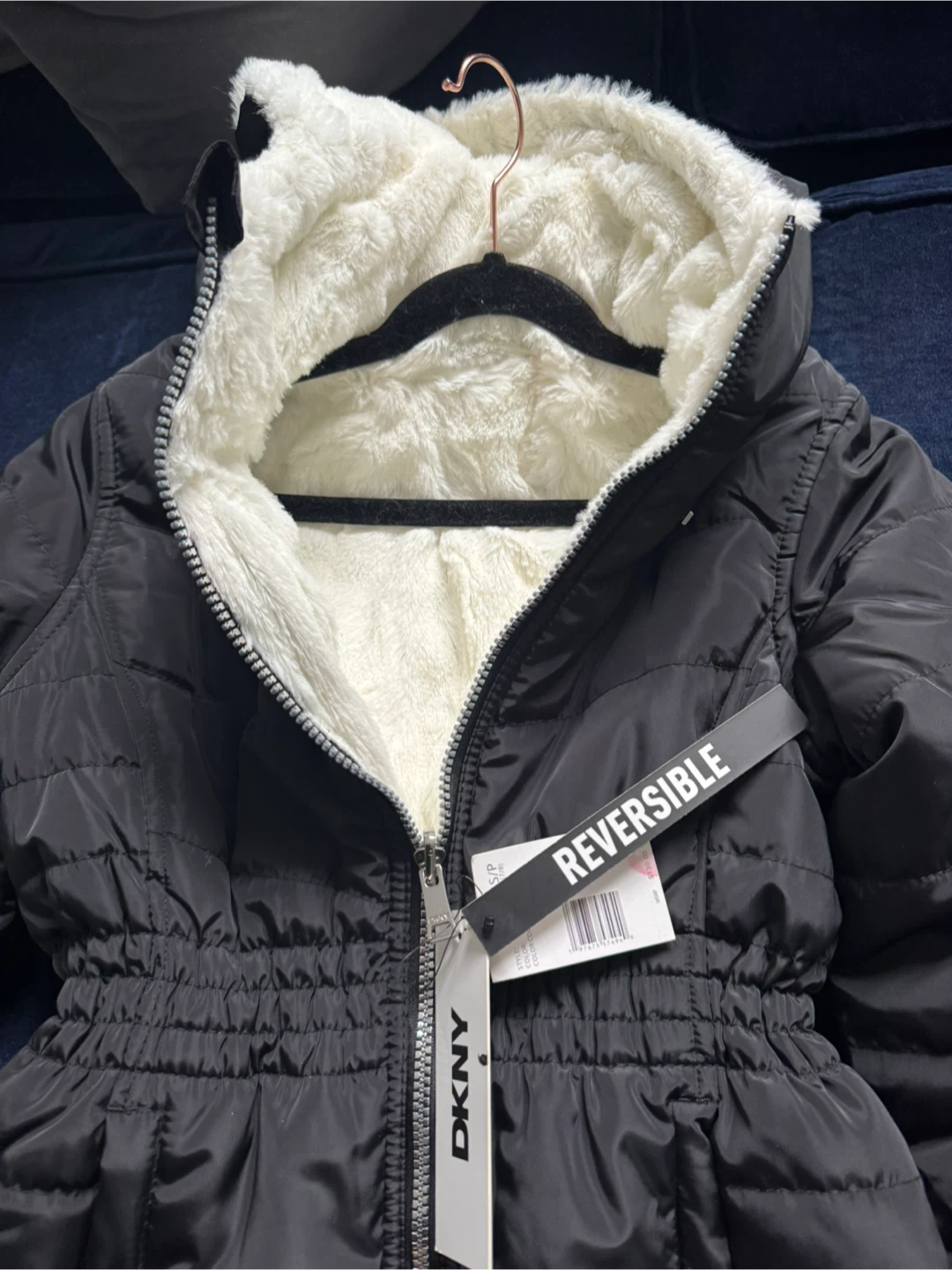 New DKNY Reversible Puffer Coat - Black/Cream - Size S - photo 4